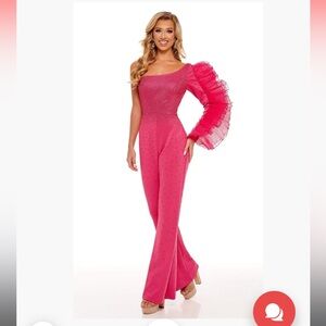 Rachel Allen Pink Jumpsuit with Ruffle Sleeve